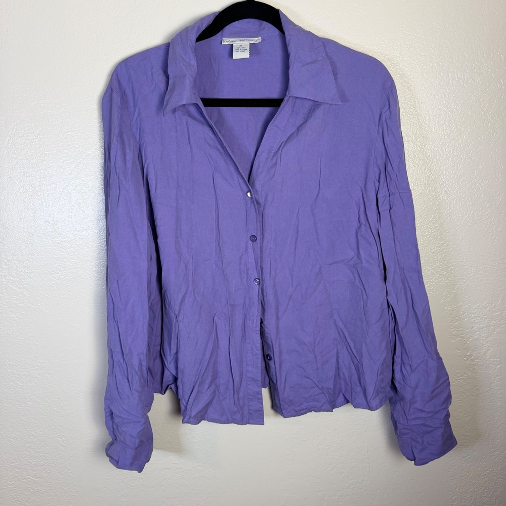 Vtg Anna and Frank XL Purple 100% Silk Long Sleeve Blouse Minimalist Quiet Lux
